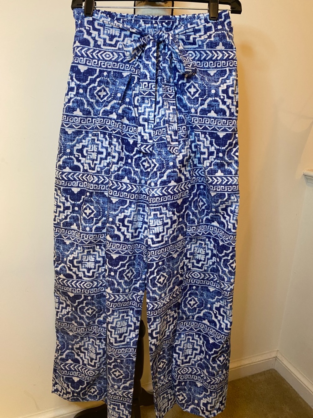 Wide Leg Blue Geometrical Tribal Boho Printed Palazzo Pants